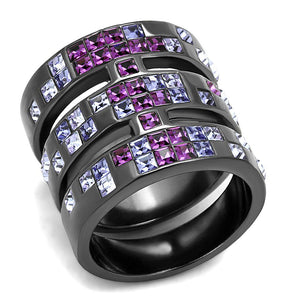 TK2734 - IP Light Black  (IP Gun) Stainless Steel Ring with Top Grade Crystal  in Multi Color - Joyeria Lady