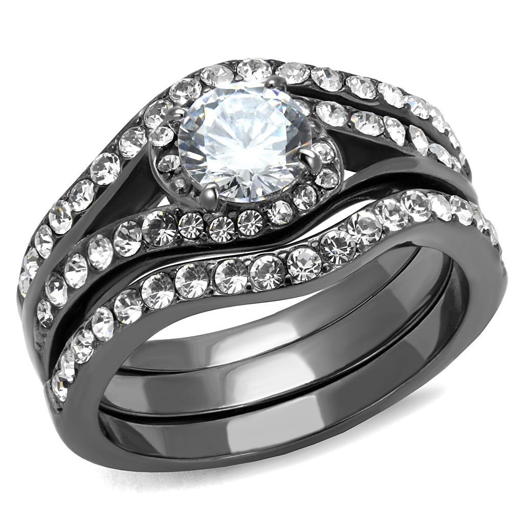 TK2739 - IP Light Black  (IP Gun) Stainless Steel Ring with AAA Grade CZ  in Clear - Joyeria Lady