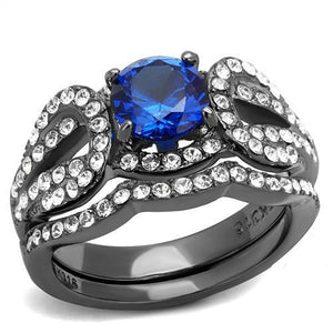 TK2740 - IP Light Black  (IP Gun) Stainless Steel Ring with Synthetic Spinel in London Blue - Joyeria Lady