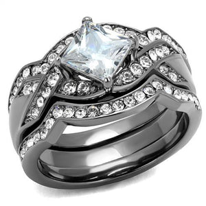 TK2741 - IP Light Black  (IP Gun) Stainless Steel Ring with AAA Grade CZ  in Clear - Joyeria Lady