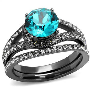 TK2744 - IP Light Black  (IP Gun) Stainless Steel Ring with Top Grade Crystal  in Blue Zircon - Joyeria Lady