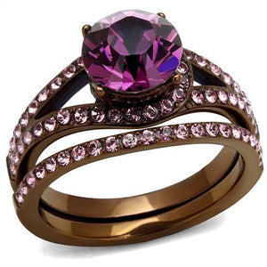 TK2745 - IP Coffee light Stainless Steel Ring with Top Grade Crystal  in Amethyst - Joyeria Lady