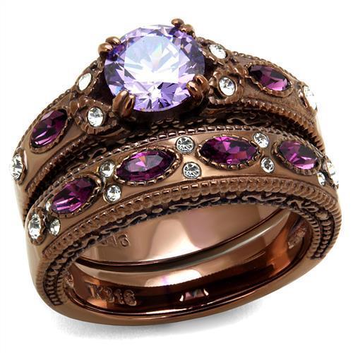 TK2746 - IP Coffee light Stainless Steel Ring with AAA Grade CZ  in Amethyst - Joyeria Lady