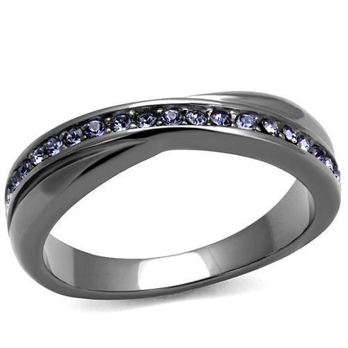 TK2750 - IP Light Black  (IP Gun) Stainless Steel Ring with Top Grade Crystal  in Tanzanite - Joyeria Lady