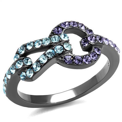 TK2752 - IP Light Black  (IP Gun) Stainless Steel Ring with Top Grade Crystal  in Tanzanite - Joyeria Lady