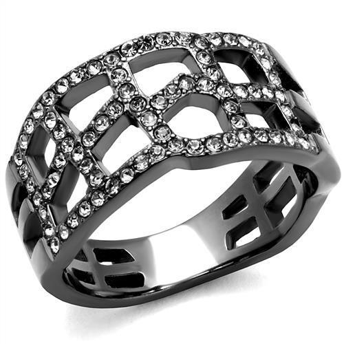 TK2753 - IP Light Black  (IP Gun) Stainless Steel Ring with Top Grade Crystal  in Black Diamond - Joyeria Lady