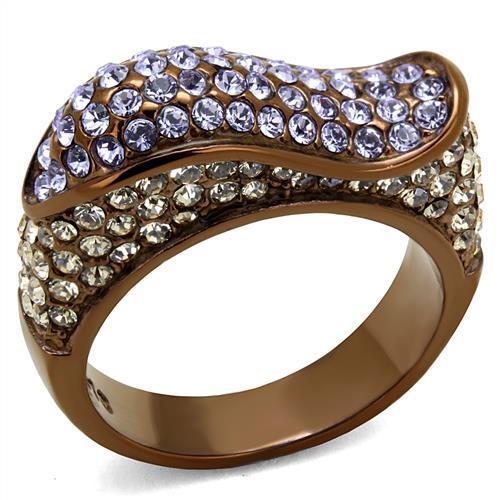 TK2754 - IP Coffee light Stainless Steel Ring with Top Grade Crystal  in Multi Color - Joyeria Lady