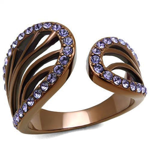 TK2755 - IP Coffee light Stainless Steel Ring with Top Grade Crystal  in Tanzanite - Joyeria Lady