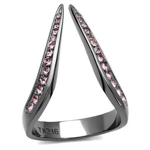 TK2756 - IP Light Black  (IP Gun) Stainless Steel Ring with Top Grade Crystal  in Light Amethyst - Joyeria Lady