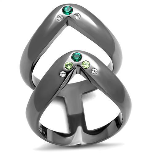 TK2757 - IP Light Black  (IP Gun) Stainless Steel Ring with Top Grade Crystal  in Multi Color - Joyeria Lady