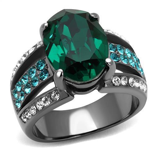 TK2759 - IP Light Black  (IP Gun) Stainless Steel Ring with Top Grade Crystal  in Emerald - Joyeria Lady