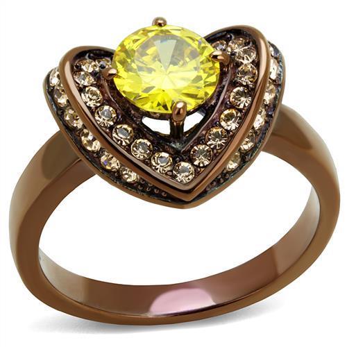 TK2762 - IP Coffee light Stainless Steel Ring with AAA Grade CZ  in Topaz - Joyeria Lady