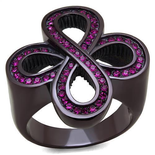 TK2763 - IP Dark Brown (IP coffee) Stainless Steel Ring with Top Grade Crystal  in Fuchsia - Joyeria Lady