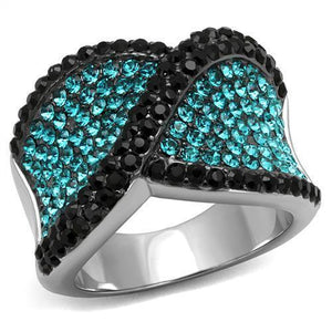TK2764 - Two-Tone IP Black Stainless Steel Ring with Top Grade Crystal  in Blue Zircon - Joyeria Lady