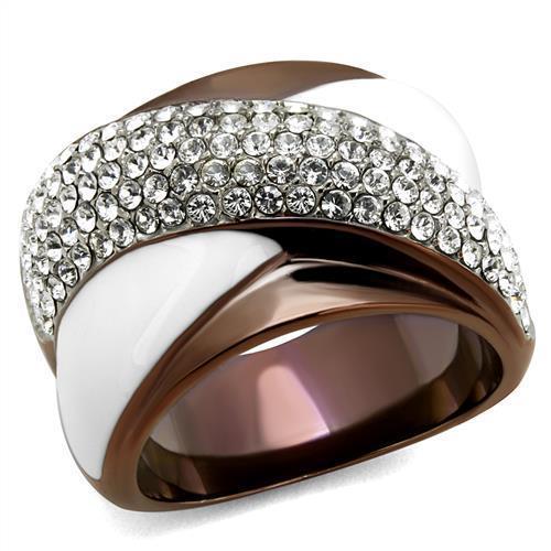 TK2765 - Two Tone IP Light Brown (IP Light coffee) Stainless Steel Ring with Top Grade Crystal  in Clear - Joyeria Lady