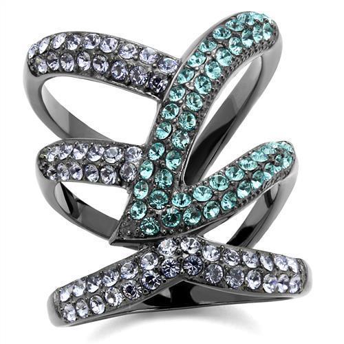 TK2766 - IP Light Black  (IP Gun) Stainless Steel Ring with Top Grade Crystal  in Multi Color - Joyeria Lady