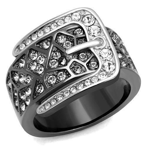 TK2769 - Two-Tone IP Black Stainless Steel Ring with Top Grade Crystal  in Black Diamond - Joyeria Lady