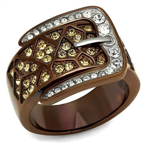 TK2770 - Two Tone IP Light Brown (IP Light coffee) Stainless Steel Ring with Top Grade Crystal  in Citrine Yellow - Joyeria Lady