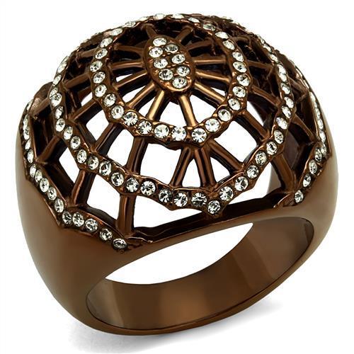 TK2772 - IP Coffee light Stainless Steel Ring with Top Grade Crystal  in Clear - Joyeria Lady