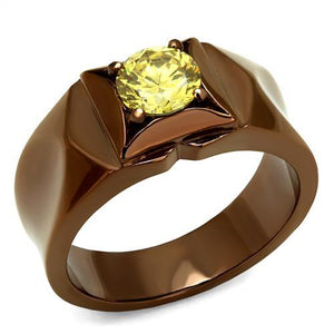 TK2773 - IP Coffee light Stainless Steel Ring with AAA Grade CZ  in Topaz - Joyeria Lady