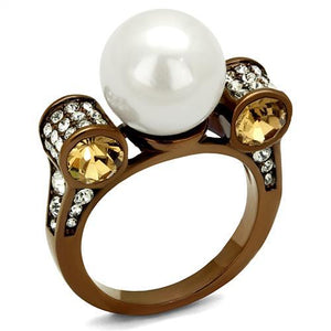 TK2774 - IP Coffee light Stainless Steel Ring with Synthetic Pearl in White - Joyeria Lady