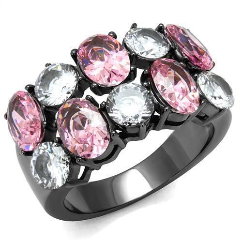 TK2776 - IP Light Black  (IP Gun) Stainless Steel Ring with AAA Grade CZ  in Rose - Joyeria Lady