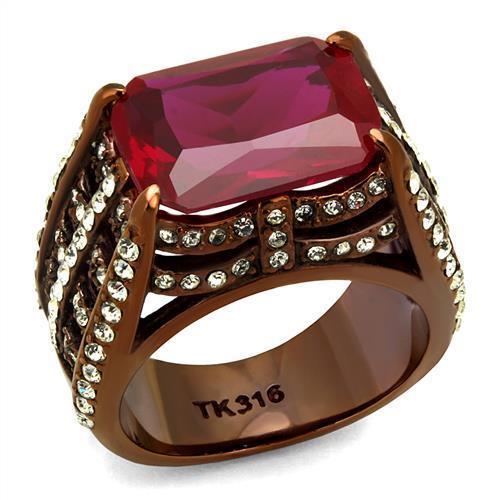TK2779 - IP Coffee light Stainless Steel Ring with Synthetic Synthetic Glass in Garnet - Joyeria Lady