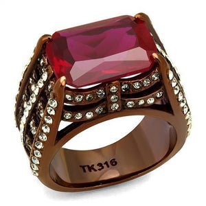TK2779 - IP Coffee light Stainless Steel Ring with Synthetic Synthetic Glass in Garnet - Joyeria Lady