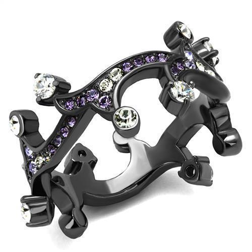 TK2780 - IP Light Black  (IP Gun) Stainless Steel Ring with AAA Grade CZ  in Clear - Joyeria Lady