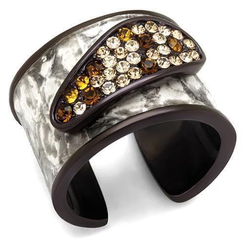 TK2781 - IP Dark Brown (IP coffee) Stainless Steel Ring with Top Grade Crystal  in Multi Color - Joyeria Lady