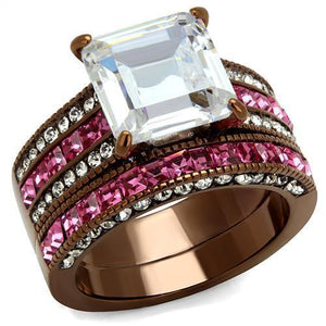 TK2782 - IP Coffee light Stainless Steel Ring with AAA Grade CZ  in Clear - Joyeria Lady