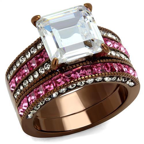 TK2782 IP Coffee light Stainless Steel Ring with AAA Grade CZ in Clear