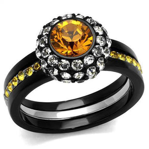 TK2783 - Two-Tone IP Black (Ion Plating) Stainless Steel Ring with Top Grade Crystal  in Topaz - Joyeria Lady
