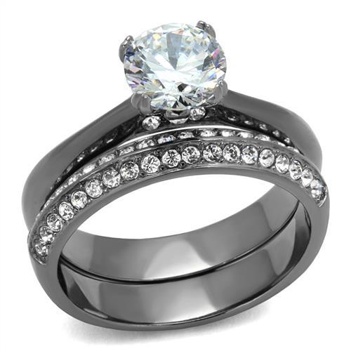 TK2797 - IP Light Black  (IP Gun) Stainless Steel Ring with AAA Grade CZ  in Clear - Joyeria Lady