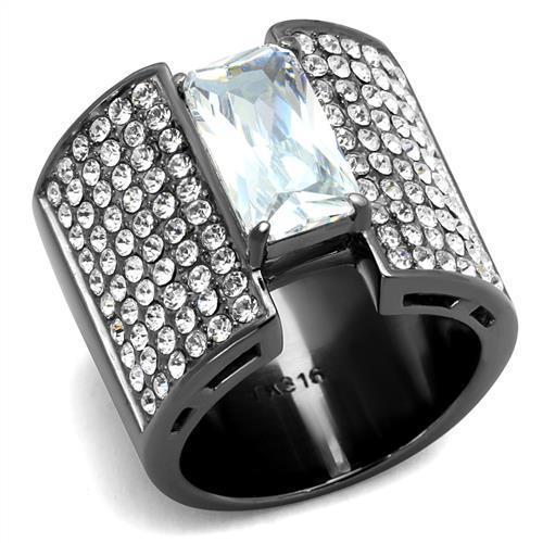 TK2798 - IP Light Black  (IP Gun) Stainless Steel Ring with AAA Grade CZ  in Clear - Joyeria Lady