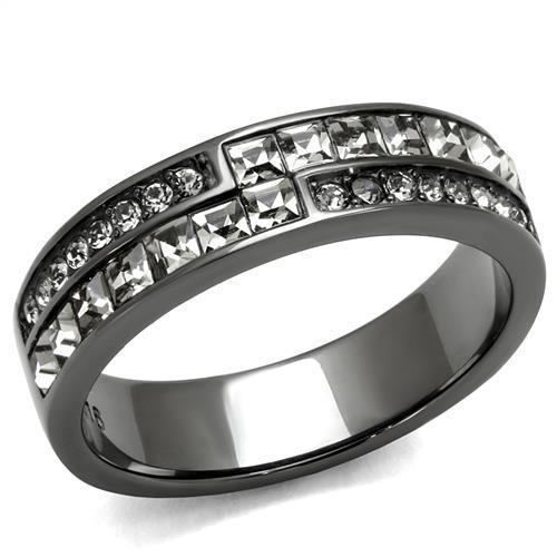 TK2799 - IP Light Black  (IP Gun) Stainless Steel Ring with Top Grade Crystal  in Black Diamond - Joyeria Lady