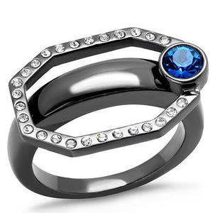TK2809 - IP Light Black  (IP Gun) Stainless Steel Ring with Top Grade Crystal  in Capri Blue - Joyeria Lady