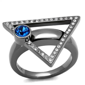 TK2810 - IP Light Black  (IP Gun) Stainless Steel Ring with Top Grade Crystal  in Capri Blue - Joyeria Lady