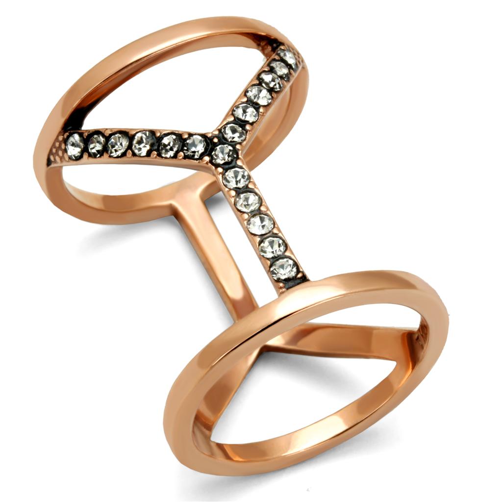 TK2825 - IP Rose Gold(Ion Plating) Stainless Steel Ring with Top Grade Crystal  in Clear - Joyeria Lady