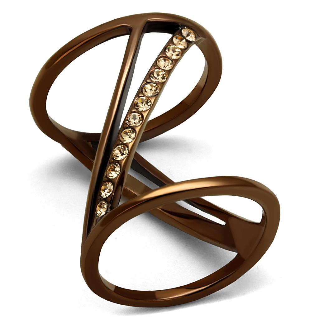 TK2827 - IP Coffee light Stainless Steel Ring with Top Grade Crystal  in Light Peach - Joyeria Lady