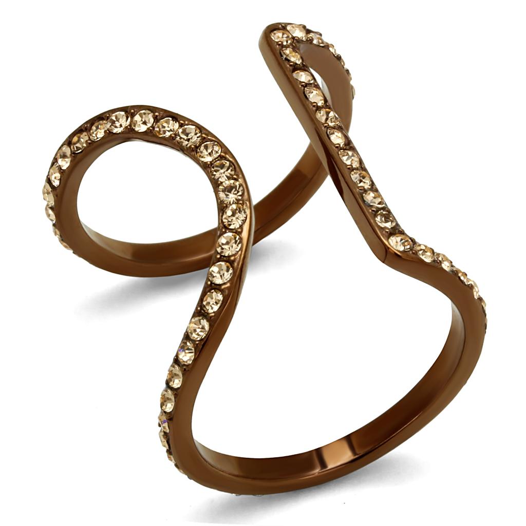 TK2828 - IP Coffee light Stainless Steel Ring with Top Grade Crystal  in Light Peach - Joyeria Lady