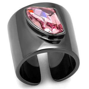 TK2829 - IP Light Black  (IP Gun) Stainless Steel Ring with Top Grade Crystal  in Light Rose - Joyeria Lady