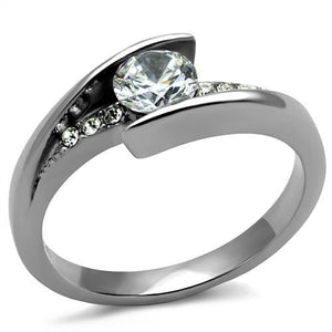 TK2833 - High polished (no plating) Stainless Steel Ring with AAA Grade CZ  in Clear - Joyeria Lady
