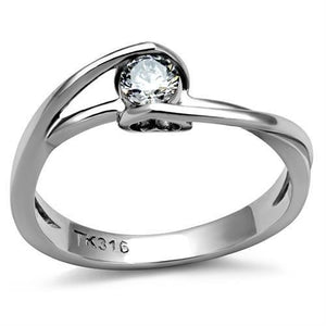 TK2835 - High polished (no plating) Stainless Steel Ring with AAA Grade CZ  in Clear - Joyeria Lady