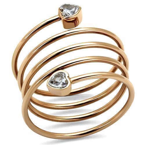 TK2836 - IP Rose Gold(Ion Plating) Stainless Steel Ring with AAA Grade CZ  in Clear - Joyeria Lady