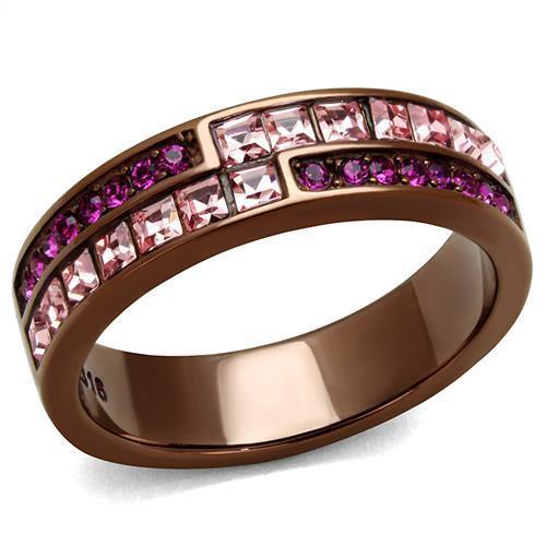 TK2837 - IP Coffee light Stainless Steel Ring with Top Grade Crystal  in Multi Color - Joyeria Lady