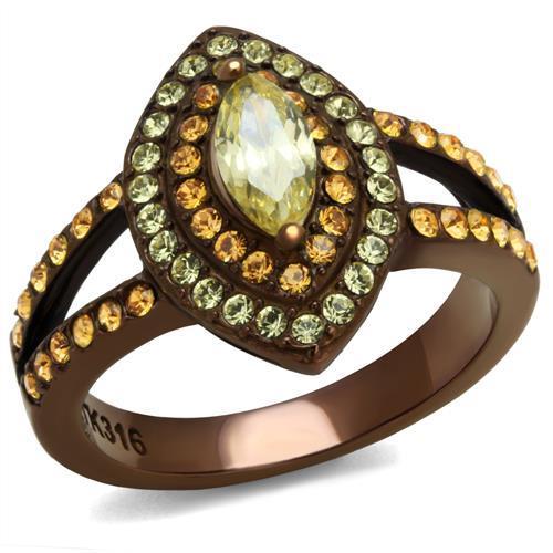TK2838 - IP Coffee light Stainless Steel Ring with AAA Grade CZ  in Citrine Yellow - Joyeria Lady