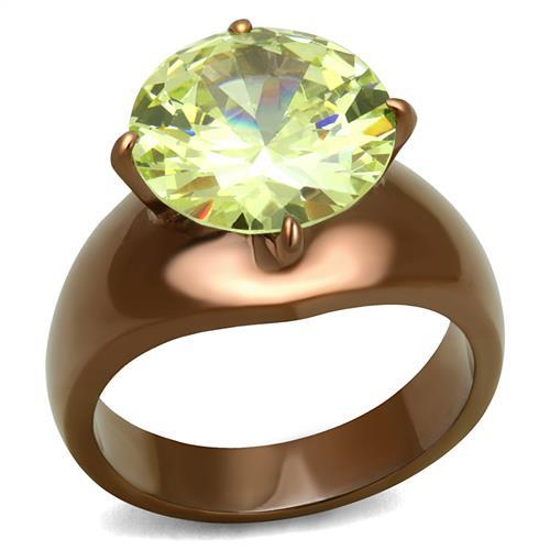 TK2839 - IP Coffee light Stainless Steel Ring with AAA Grade CZ  in Apple Green color - Joyeria Lady