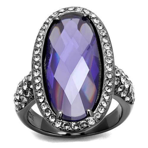 TK2840 IP Light Black  (IP Gun) Stainless Steel Ring with AAA Grade CZ in Tanzanite