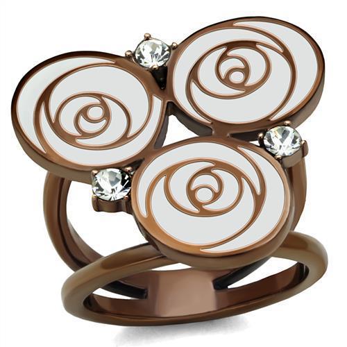 TK2841 - IP Coffee light Stainless Steel Ring with Top Grade Crystal  in Clear - Joyeria Lady